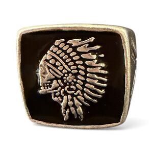 Black Enamel Chief Headdress Signet Ring - Size 11 Unisex